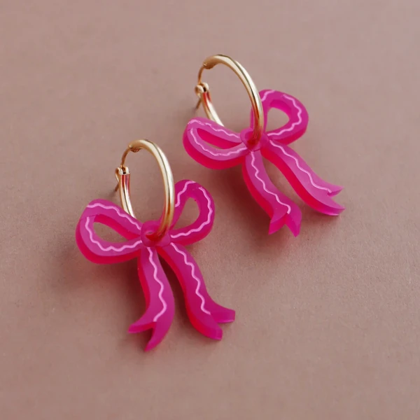 Magenta Mini Bow Hoops 6 Magenta Mini Bow Hoops - Image 4