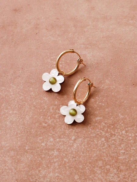 Mini Bloom Hoops In White Pearl 5 Mini Bloom Hoops In White Pearl - Image 3