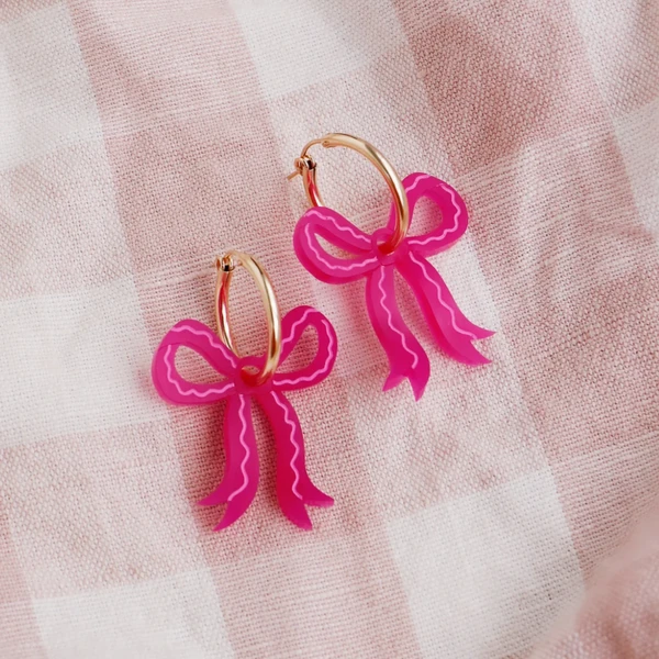 Magenta Mini Bow Hoops 7 Magenta Mini Bow Hoops - Image 5