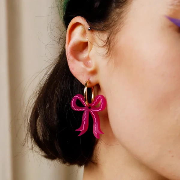 Magenta Mini Bow Hoops 4 Magenta Mini Bow Hoops - Image 2