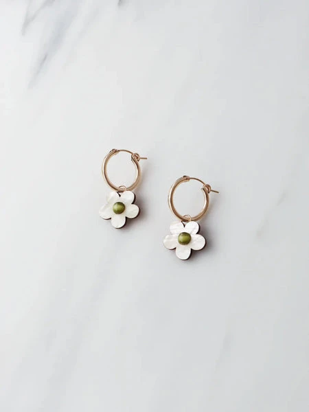 Mini Bloom Hoops In White Pearl 4 Mini Bloom Hoops In White Pearl - Image 2