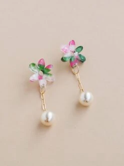 Wolf & Moon Caia Drop Studs In Water Lily -Wolf & Moon caia drop studs greenpink lifestyle 2