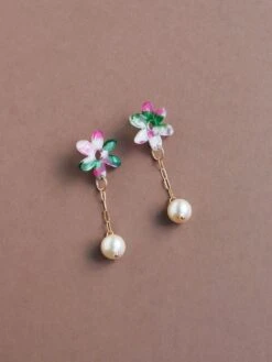 Wolf & Moon Caia Drop Studs In Water Lily -Wolf & Moon caia drop studs greenpink lifestyle 4