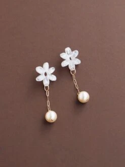 Wolf & Moon Caia Drop Studs In Off White -Wolf & Moon caia drop studs offwhite lifestyle 3