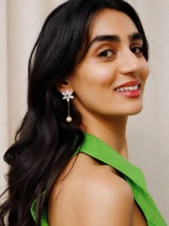 Wolf & Moon Caia Drop Studs In Water Lily -Wolf & Moon caia drop studs offwhite model 2