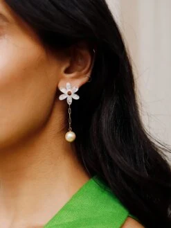 Wolf & Moon Caia Drop Studs In Water Lily -Wolf & Moon caia drop studs offwhite model 3