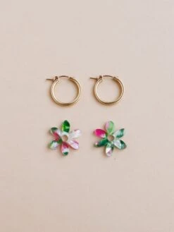 Wolf & Moon Caia Hoops In Water Lily -Wolf & Moon caia hoops greenpink lifestyle 2
