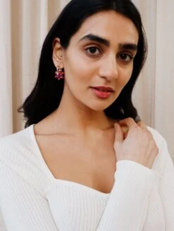 Wolf & Moon Caia Hoops In Raspberry Crush -Wolf & Moon caia hoops raspberry model 2