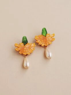 Wolf & Moon Calendula Drop Studs - Clip On