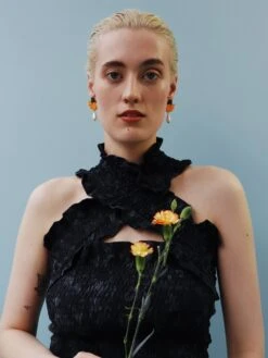 Wolf & Moon Calendula Drop Studs -Wolf & Moon calendula drop studs model 1