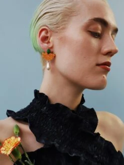 Wolf & Moon Calendula Drop Studs -Wolf & Moon calendula drop studs model 4