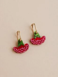 Wolf & Moon Carnation Hoops In Red/Pink