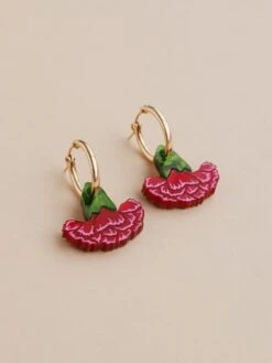 Wolf & Moon Carnation Hoops In Red/Pink -Wolf & Moon carnation hoops red lifestyle 2