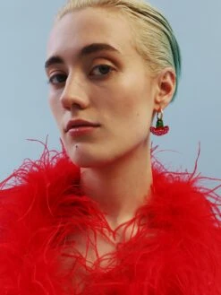 Wolf & Moon Carnation Hoops In Red/Pink -Wolf & Moon carnation hoops red model 1