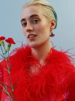 Wolf & Moon Carnation Hoops In Red/Pink -Wolf & Moon carnation hoops red model 3