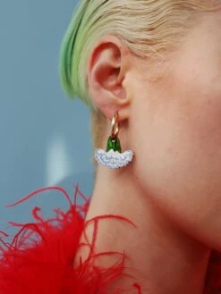 Wolf & Moon Carnation Hoops In Blue/White -Wolf & Moon carnation hoops white model 2