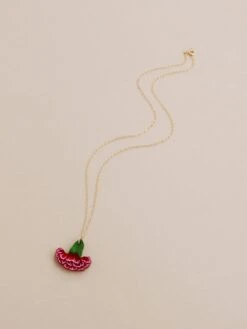 Wolf & Moon Carnation Necklace In Red/Pink -Wolf & Moon carnation necklace red lifestyle 3