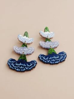 Wolf & Moon Carnation Statement Earrings In Blue/White -Wolf & Moon carnation statement earrings blue lifestyle 2