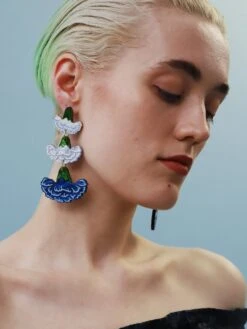 Wolf & Moon Carnation Statement Earrings In Blue/White -Wolf & Moon carnation statement earrings blue model 3