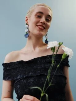 Wolf & Moon Carnation Statement Earrings In Blue/White -Wolf & Moon carnation statement earrings blue model 4