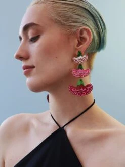 Wolf & Moon Carnation Statement Earrings In Pink/Red -Wolf & Moon carnation statement earrings pinkred model 1