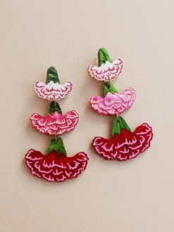 Wolf & Moon Carnation Statement Earrings In Pink/Red