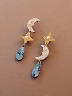 Wolf & Moon Celestial Earrings - Clip-On