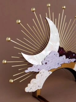 Wolf & Moon Celestial Headpiece In Dusk -Wolf & Moon celestial headpiece dusk lifestyle 4