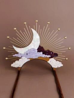 Wolf & Moon Celestial Headpiece In Dusk -Wolf & Moon celestial headpiece dusk lifestyle chestnut