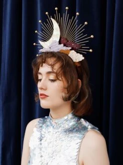 Wolf & Moon Celestial Headpiece In Dusk -Wolf & Moon celestial headpiece dusk model 1