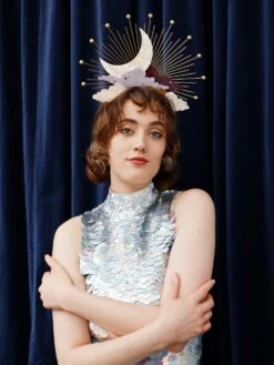 Wolf & Moon Celestial Headpiece In Dusk -Wolf & Moon celestial headpiece dusk model 2