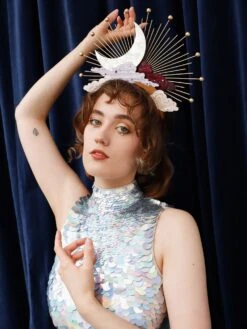 Wolf & Moon Celestial Headpiece In Dusk -Wolf & Moon celestial headpiece dusk model 4