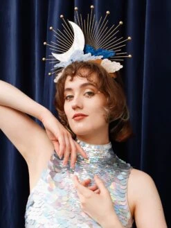 Wolf & Moon Celestial Headpiece In Mist 22 Wolf & Moon Celestial Headpiece In Mist -Wolf & Moon celestial headpiece mist model 3