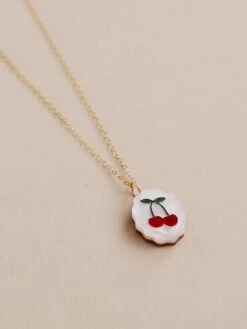 Wolf & Moon Cherry Charm Necklace -Wolf & Moon cherry charm necklace lifestyle 2