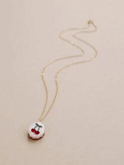 Wolf & Moon Cherry Charm Necklace -Wolf & Moon cherry charm necklace lifestyle 3