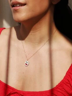 Wolf & Moon Cherry Charm Necklace -Wolf & Moon cherry charm necklace model 2