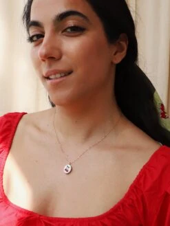 Wolf & Moon Cherry Charm Necklace -Wolf & Moon cherry charm necklace model 3