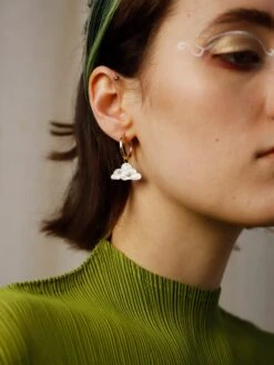 Wolf & Moon Sun & Cloud Hoops -Wolf & Moon cloud hoops gold model 3