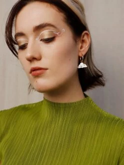 Wolf & Moon Sun & Cloud Hoops -Wolf & Moon cloud hoops gold model 6