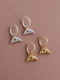 Wolf & Moon Croissant Hoops -Wolf & Moon croissant hoops both lifestyle 2