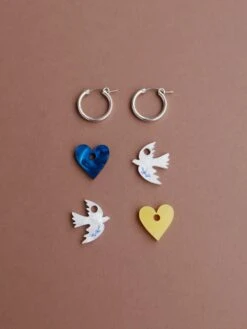 Wolf & Moon Dove Charm Hoops - Ukraine Red Cross Fundraiser -Wolf & Moon dove charm hoops lifestyle 3