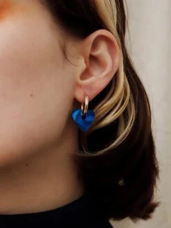 Wolf & Moon Dove Charm Hoops - Ukraine Red Cross Fundraiser -Wolf & Moon dove heart hoops blue 1