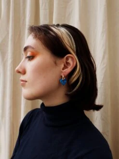 Wolf & Moon Dove Charm Hoops - Ukraine Red Cross Fundraiser -Wolf & Moon dove heart hoops blue 2