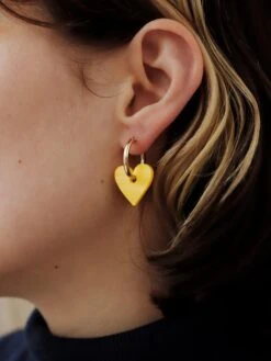 Wolf & Moon Dove Charm Hoops - Ukraine Red Cross Fundraiser -Wolf & Moon dove heart hoops yellow 1