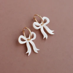 Cream Mini Bow Hoops Gold Hoops