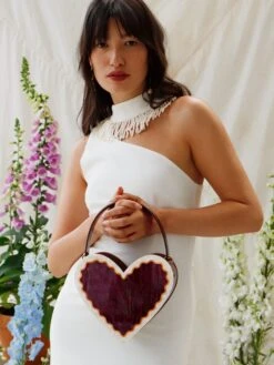 Wolf & Moon Heart Bag In Cherry/Cream -Wolf & Moon heart bag cherrycream model 2