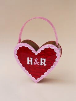 Wolf & Moon Heart Bag In Pink/Red -Wolf & Moon heart bag redpink letters lifestyle 1