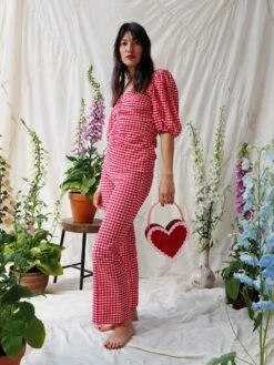 Wolf & Moon Heart Bag In Pink/Red -Wolf & Moon heart bag redpink model 1