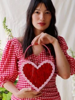 Wolf & Moon Heart Bag In Pink/Red -Wolf & Moon heart bag redpink model 2