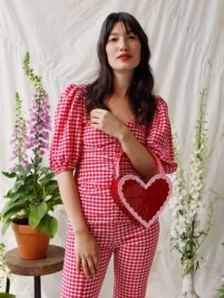 Wolf & Moon Heart Bag In Pink/Red -Wolf & Moon heart bag redpink model 3